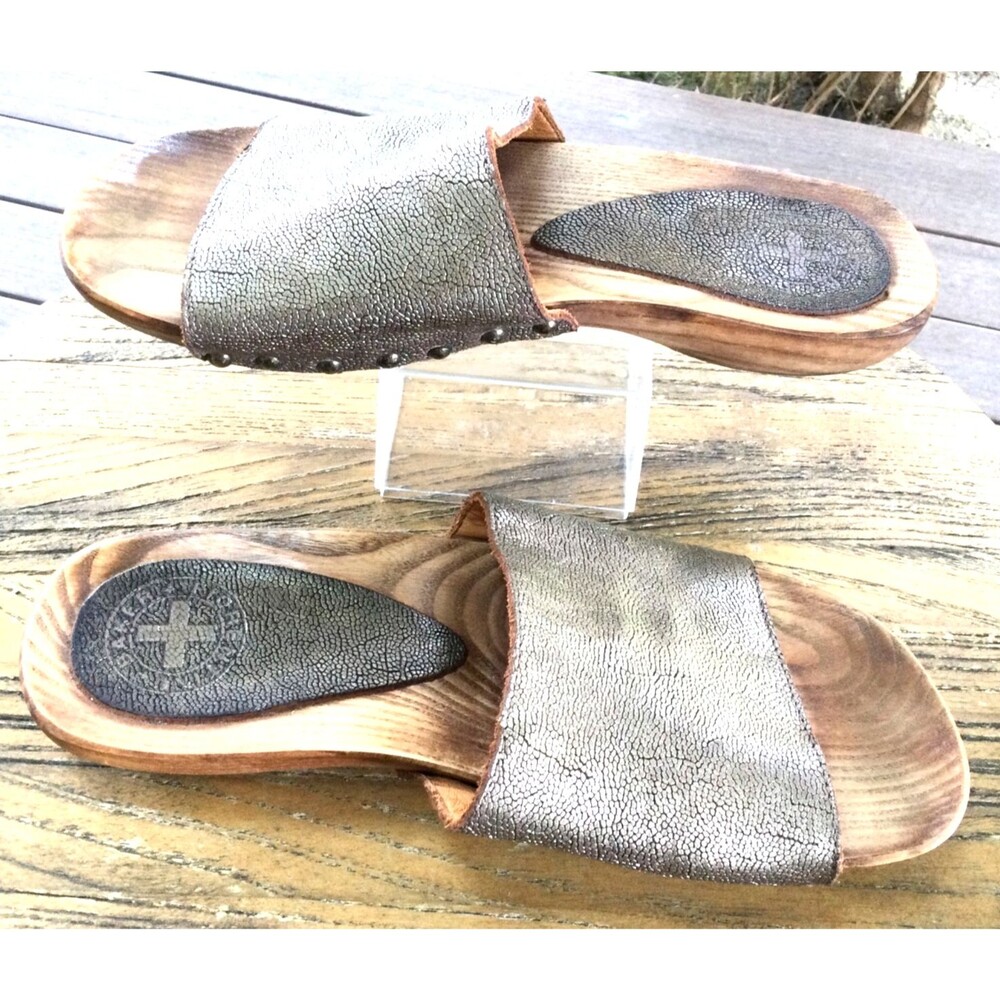 Fiorentini + Baker Slide Wooden Soles Sandals Metallic Gold Bronze Size 6
